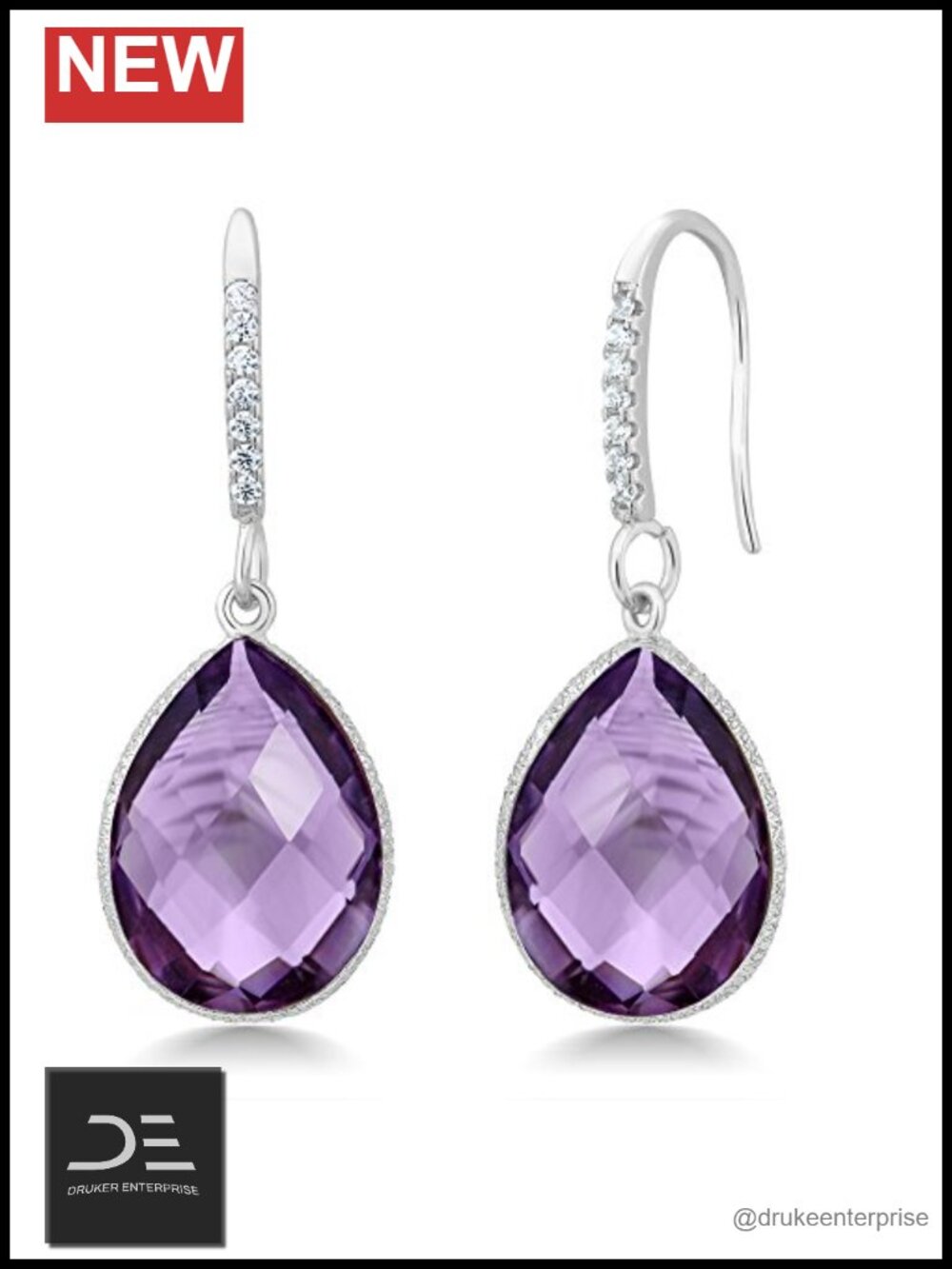 13 Ct Purple Amethyst Teardrop Dangle Earrings 925 Sterling Silver